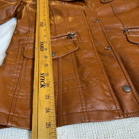 REHBRAUN Jacket Germany Faux Leather Vegan Snap Zip Petite Womens M PM Brown - Picture 5 of 14